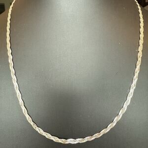 Vintage 925 Sterling Silver 19.5” Braided Herringbone Necklace Signed Vior Italy
